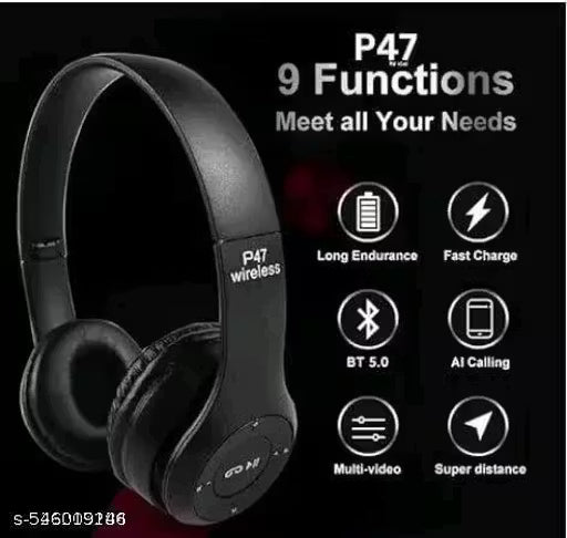 P47 Wireless Bluetooth Headphones 5.0+EDR with Vol Control, HD Sound Bass,Mic. Bluetooth & Wired Headset