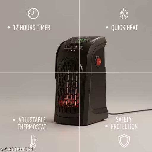Small Electric Handy Room Heater Compact Plug-in||The Wall Outlet Space Heater 400Watts Garage Bathroom Home||Handy hot Warmer Blower Adjustable Timer Digital Display for Office/Home/Anywhere