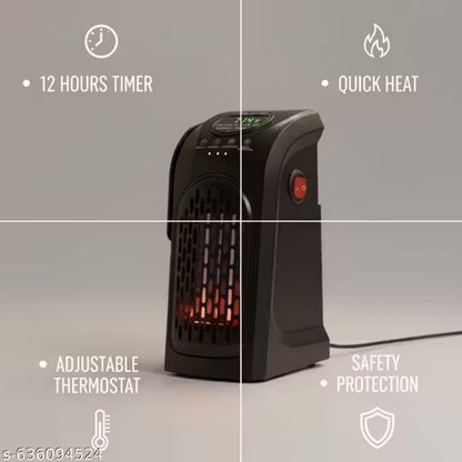 Small Electric Handy Room Heater Compact Plug-in||The Wall Outlet Space Heater 400Watts Garage Bathroom Home||Handy hot Warmer Blower Adjustable Timer Digital Display for Office/Home/Anywhere